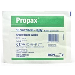 Gauze Swabs - Green - Sterile - 10cm x 10cm - 8ply -5 Swabs - Pack of 1