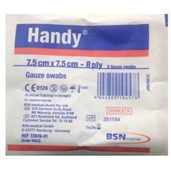 Handy Gauze Square - Sterile - 8ply - 7.5cm - 5 Swabs - Pack of 1