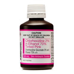 Chlorhexidine 2% in 70% Ethanol - 100ml - Tinted Pink - Single