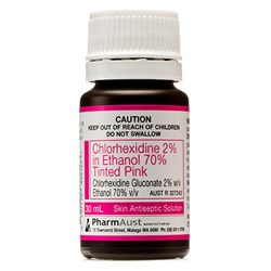 Chlorhexidine 2% in 70% Ethanol - 30ml - Tinted Pink - Single
