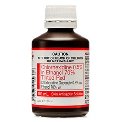 Chlorhexidine 0.5% in 70% Ethanol  -100ml - Tinted Red - Single