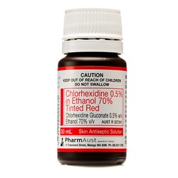 Chlorhexidine 0.5% in 70% Ethanol - 30ml - Tinted Red - Single