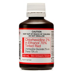 Chlorhexidine 2% in 70% Ethanol - 100ml - Tinted Red - Single