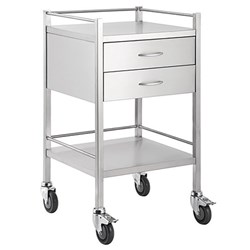 Dressing Trolley - Stainless Steel - 2 Drawer - 50 x 50 x 90cm - Single