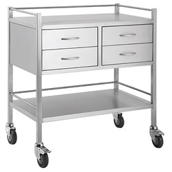 Dressing Trolley - Stainless Steel - 4 Drawer - 85 x 55 x 100cm - Single