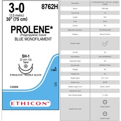 Ethicon Prolene Sutures - 3/0 - 22mm - Curved - 75cm - Pack of 36