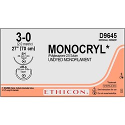 SUTURES ETHICON 3/0 MONOCRYL 70CM UNDYED (D9645) 12