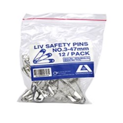 Safety Pins - Chrome - Size 3 - 47mm - Pack of 12