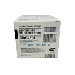 Heparinised Saline - 50IU - 5ml - Porcine - Pack of 50