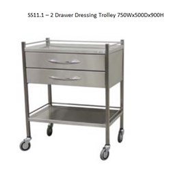 Dressing Trolley - 2 Drawer - 750 x 500 x 900mm - Stainless Steel - Single