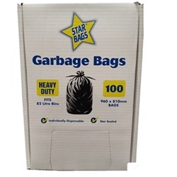 Garbage Bags - Heavy Duty - Black - 960 x 810mm - 82L - Pack of 100