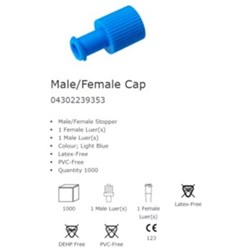 BD Luer Lock Stopper - Male/Female - Blue - Pack of 1000