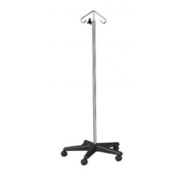 IV Drip Stand - Medium Weight - Mobile - 2 Hook - Plastic Base - Single