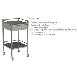Instrument Trolley - Stainless Steel - 1 Drawer - 2 Shelf - With Rail - 490x490x900mm - Single