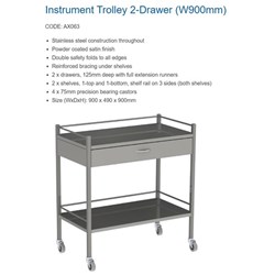 Instrument Trolley - 1 Drawer - With Rail - 900 x 490 x 900mm - Stainless Steel - Single