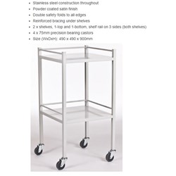 Instrument Trolley - With Rail - Epoxy Coated - 490 x 490 x 900mm - Single