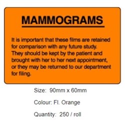 X-Ray Label - Orange - "Mammograms" - Pack of 250