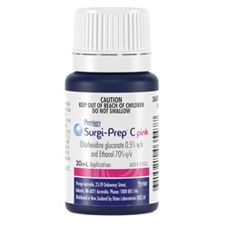 Surgi-Prep C Pink - 0.5% Chlorhexidine - 70% Alcohol - Skin Asepsis - 30ml Bottle - Single