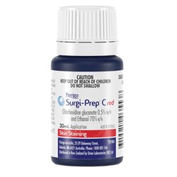 Surgi-Prep C Red - 0.5% Chlorhexidine - 70% Alcohol - Skin Asepsis - 30ml Bottle - Single