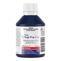 Surgi-Prep C Red - 0.5% Chlorhexidine - 70% Alcohol - Skin Asepsis - 100ml Bottle - Single