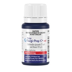 Surgi-Prep C Red - 2% Chlorhexidine - 70% Alcohol - Skin Asepsis - 30ml Bottle - Single