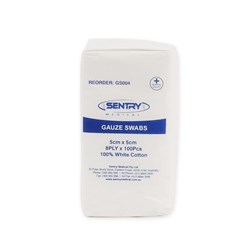 Sentry Gauze Swab - 8 Ply - Non-Sterile - 5cm x 5cm - Pack of 100