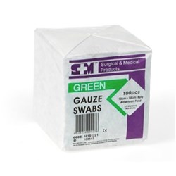 S&M GAUZE SWABS 10X10CM 8PLY GREEN NON-STERILE 100'S