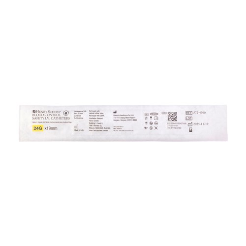 HS-5724300 - Safety IV Catheter Blood Control Yellow 24G x0.75 50pk